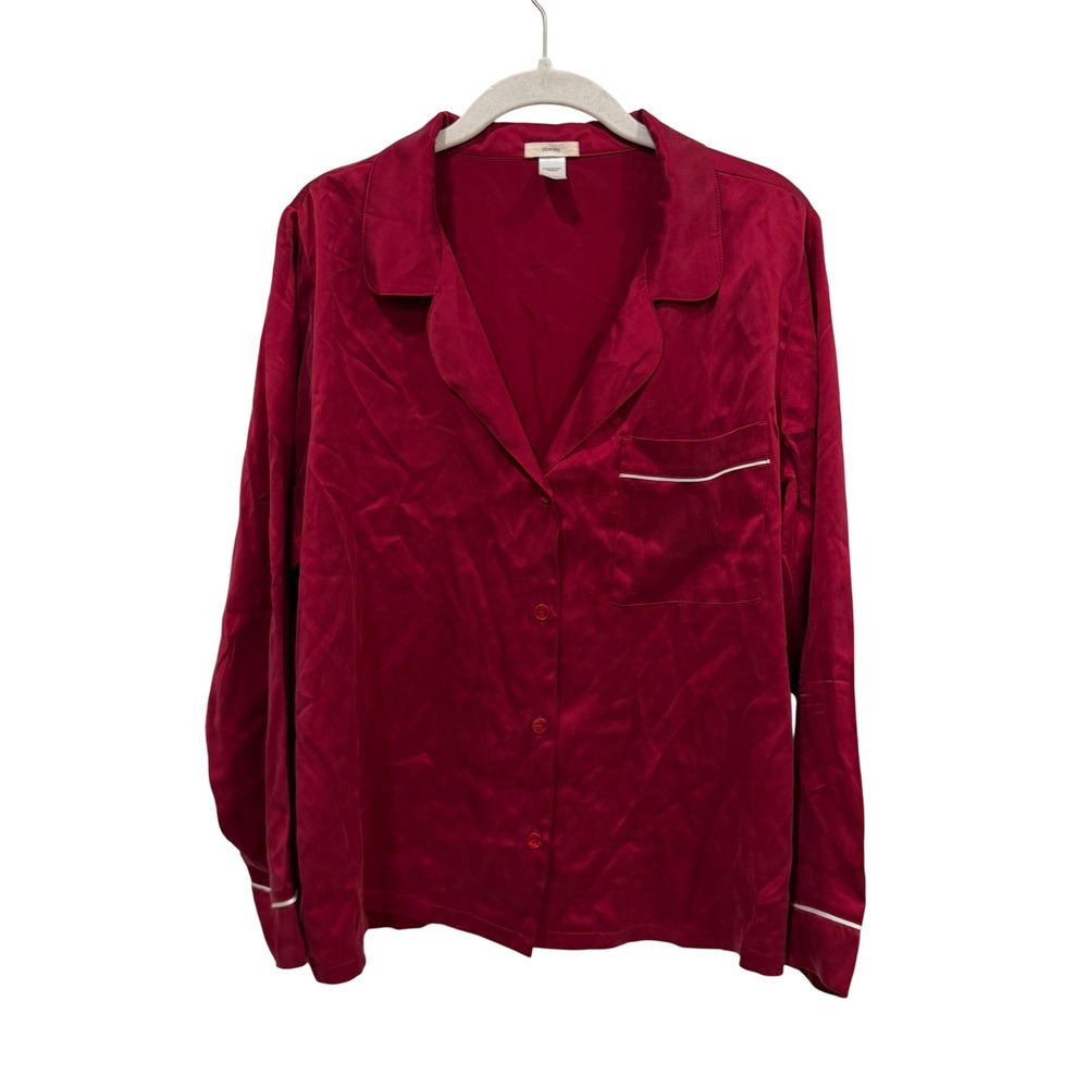Eberjey Silk Pajama Top Burgundy Red Button Down Long Sleeve Sleep Shirt Small